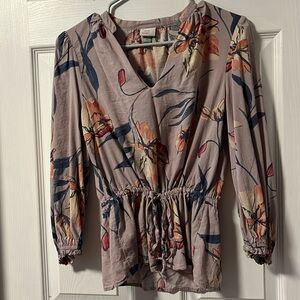 Preloved Women's Long Sleeve Tie Waist Blouse - A New Day - Purple Floral